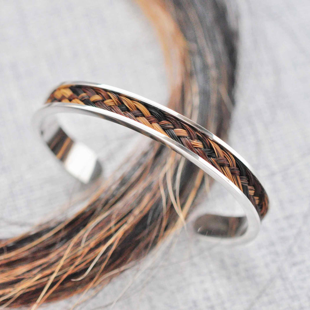 cian horse hair sterling cuff bracelet with chestnut and black horse hair