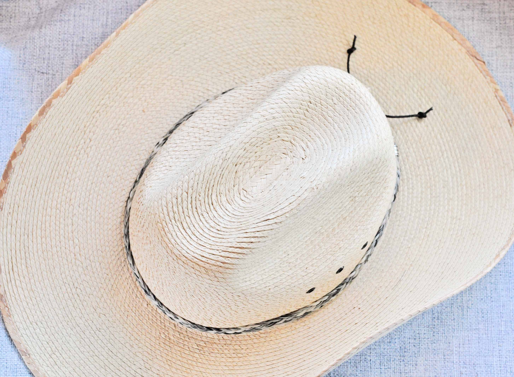 horse hair hat band on straw hat
